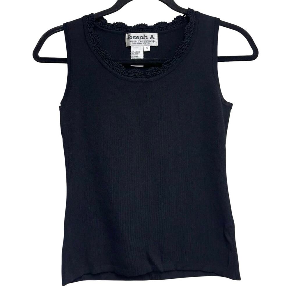 Joseph A. Black Crochet Trim Shell Tank Top Women's Small